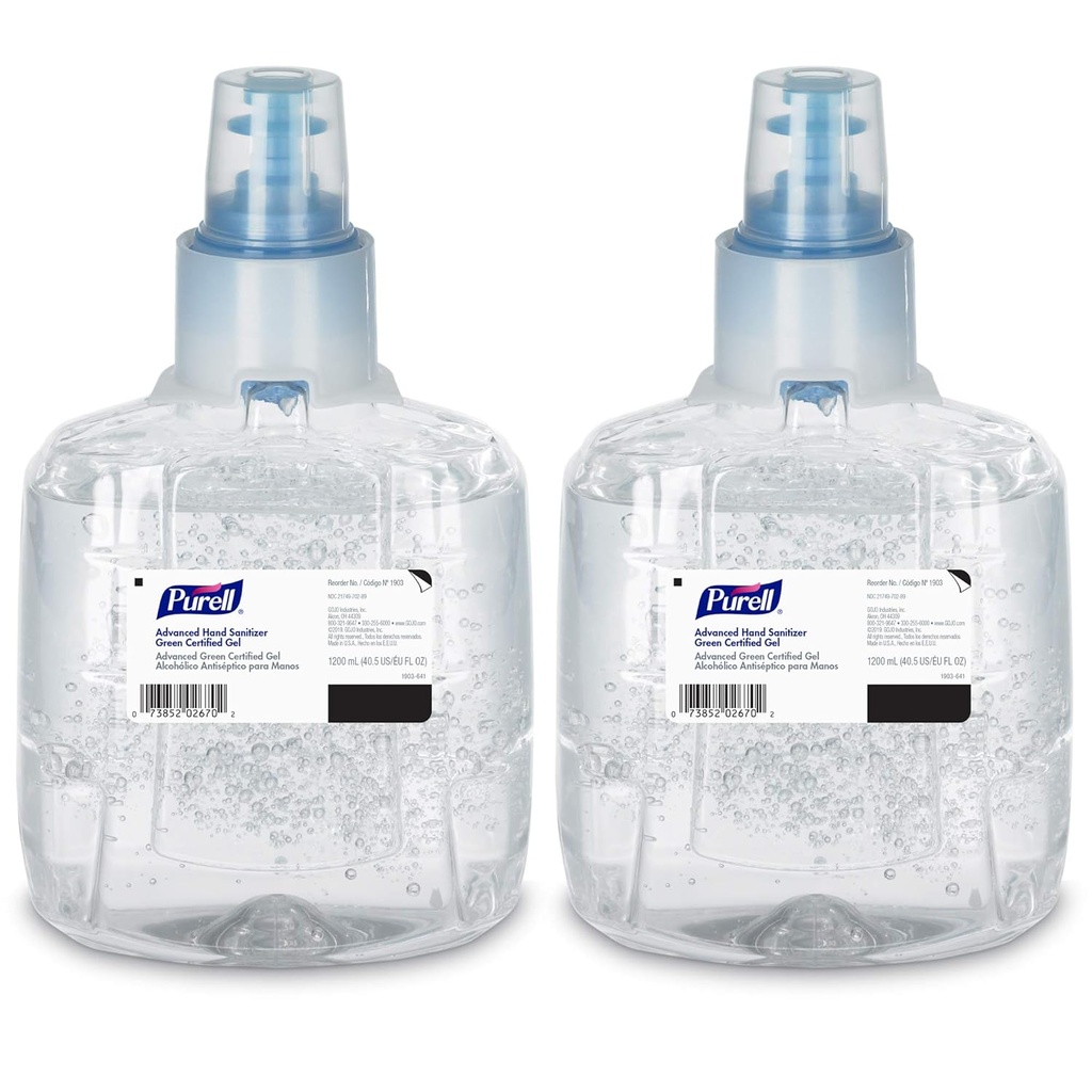 Purell Green Certified Hand Sanitizer Gel, 1200 ml Sanitizer Refill for Purell LTX Touch-Free Dispenser (Pachet de 2) - 1903-02