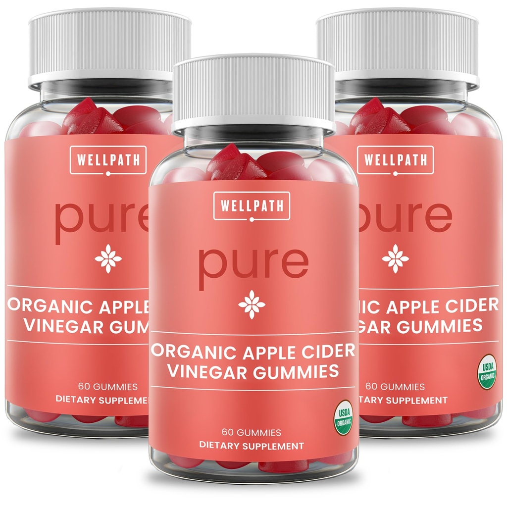 WellPath Pure Organic Apple Cidru Oţet Gumries din Mama (3 Pack) - Made with Ginger for Gut Health 