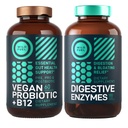 Enzime digestive cu probiotice și prebiotice și Vegan Probiotic Plus B12 îmbunătățit Digestive și Gut Health Bundle