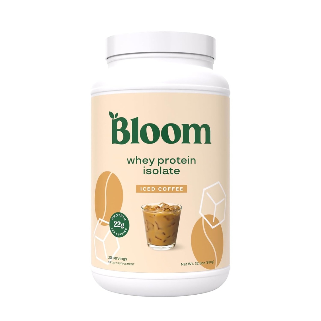 Bloom Nutritie Whey Izolat Pulbere de proteine, Cafea Iced - Pure Iso Post Workout Recovery Drink Blend, Smoothie Mix cu enzime digestive pentru sanatate Gut - Carb scăzut, Keto & Zero Zahăr adăugat