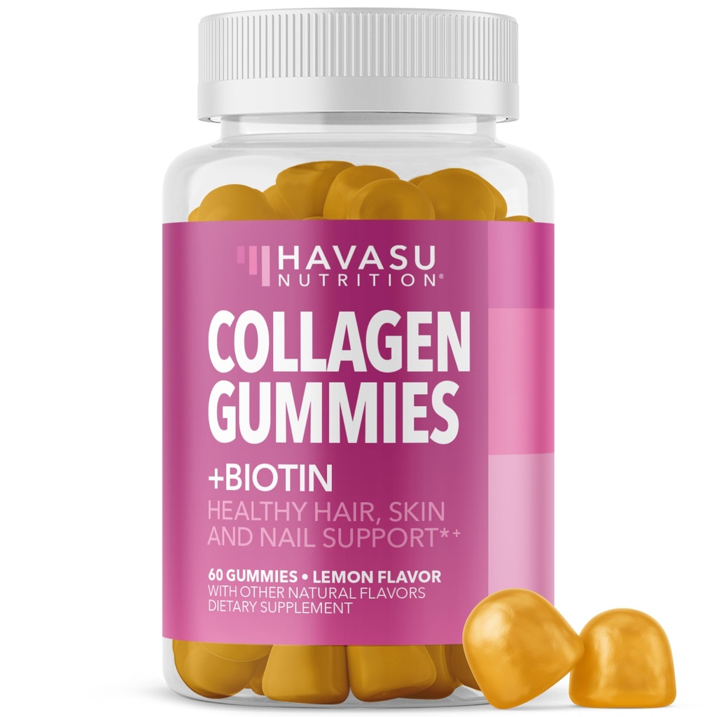 Gume de colagen pentru femei si barbati cu 2500mcg Biotina, zinc, vitamina C & E - Gume de colagen hidrolizate pentru par, Skin & Nail Support - Biotina si gume Colagen - Aroma de lamaie - 30 Serviri
