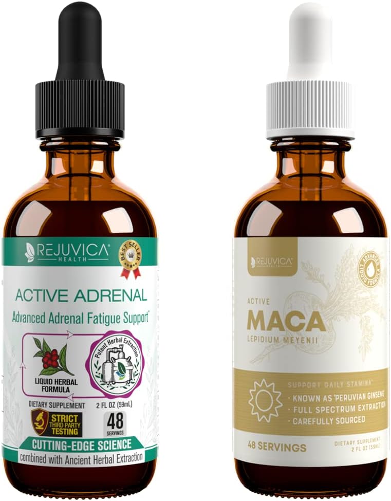Rejuvica Health Active Adrenal + Active Maca - Suport Energie + Stres - Livrare lichida pentru o mai buna absorbtie - Rhodiola, Maca, Holy Basil, Ashwagandha & More!