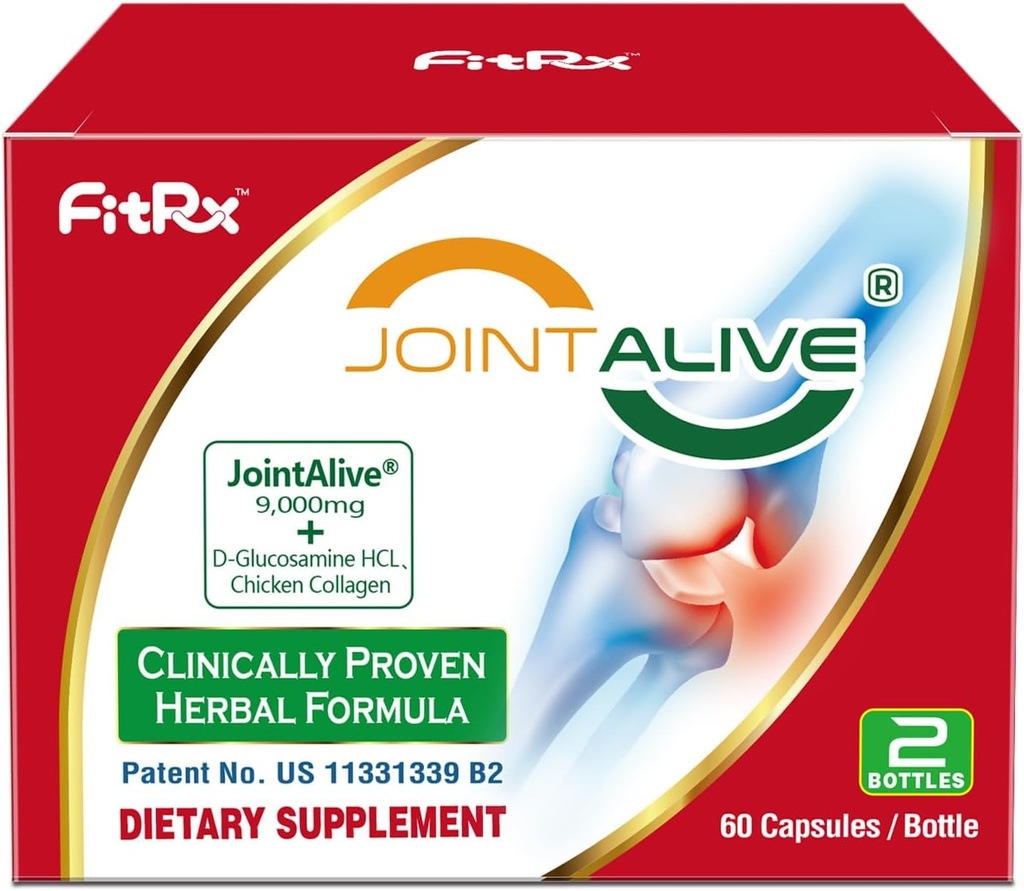 FitRx JointAlive Suplimente de suport comun pentru femei & bărbaţi, Glucosamină Chondroitin, Tip II Colagen, Relief Joints Discomfort, Cartilage Repair, la fel de rapid ca 7 zile, 60 Serviri