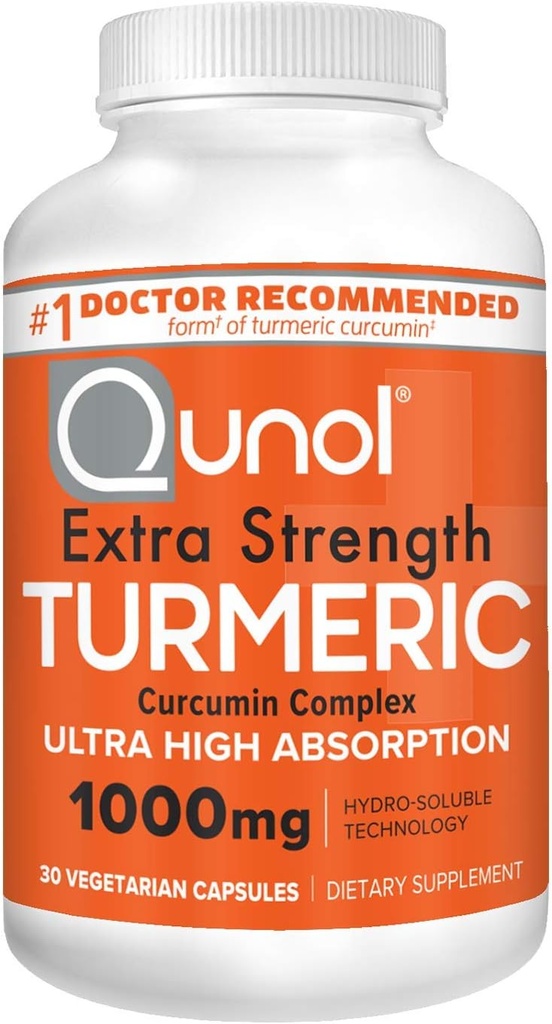 Qunol Turmeric Curcumin capsule, 1000 mg supliment de putere extra, patentate Hidro-Soluble Technology, Alternative la Curcumina Turmeric cu Pepper negru, 30 Veggie capsule