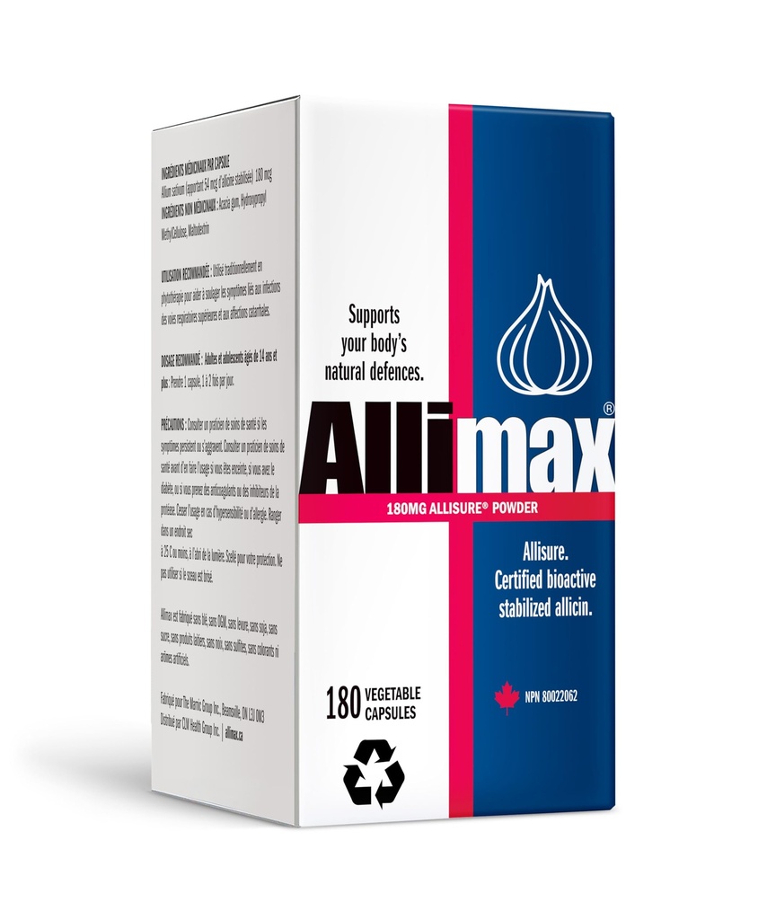 Allimax 180 mg 180 capsule. Susţine funcţia dumneavoastră corp fizic funcţie imună prin alicina naturală, un compus potent peroxisulfurat extras din spaniol curat şi durabil crescut usturoi.