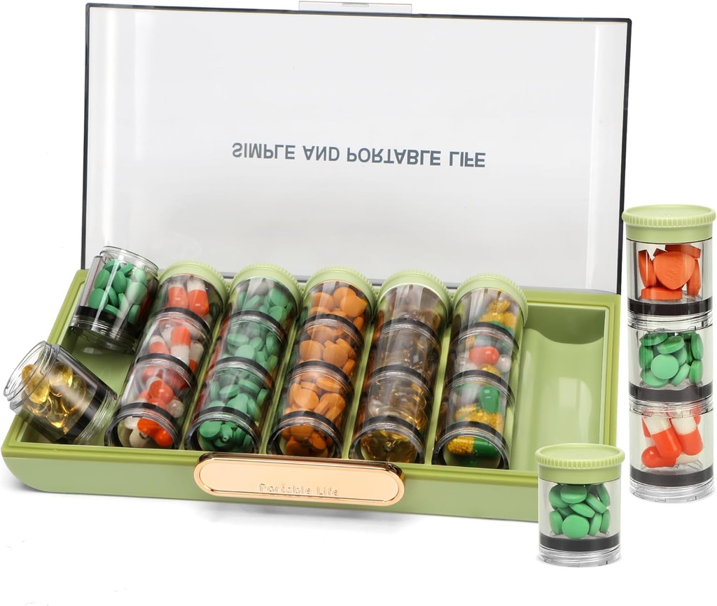 Toplive Pill Organizator, Medicine Pill Organizator, Travel Pill Box 7 Ziua, Pilula Case, Large Weekly Pill Container Detinator de ulei de vitamina Cod Ficat, Verde