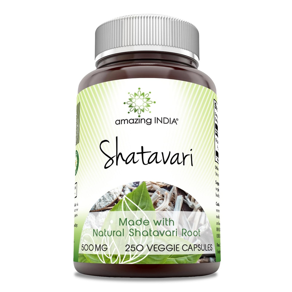 Uimitoare India Natural Shatavari 500 Mg per Servire 250 Capsule Veggie Supliment 