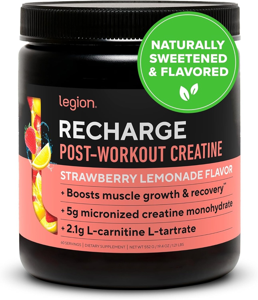 LEGION Recharge Post Workout Supliment (Limonadă de fructe de pădure) - Toate Natural Muscle Builder & Recovery Bea cu Micronited Creatin Monohidrat. Îndulcit natural și aromat 60 Servire