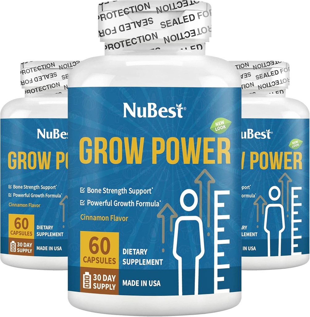 NuBest Grow Power - Calcium Supplement - Magnesium Supplement with Vitamin D3, B6, Zinc, Phosphorus and Multivitamin for Strong Bones, Overall Health for Age 10+ | Pack 3