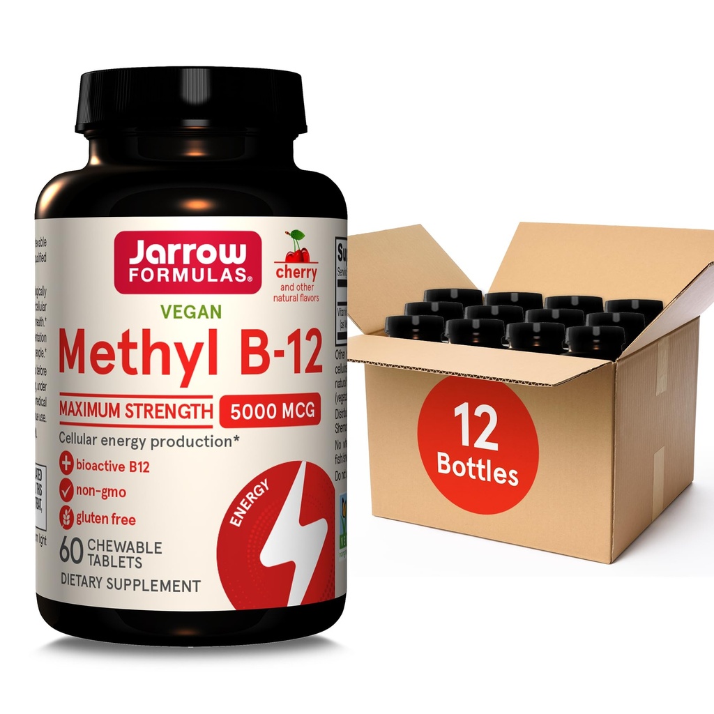 Formule Jarrow Putere maximă Metil B-12 5000 mcg, Supliment alimentar pentru producția de energie celulară și suport de sănătate cerebrală, 60 comprimate masticabile, 60 de zile de aprovizionare, pachet de 12