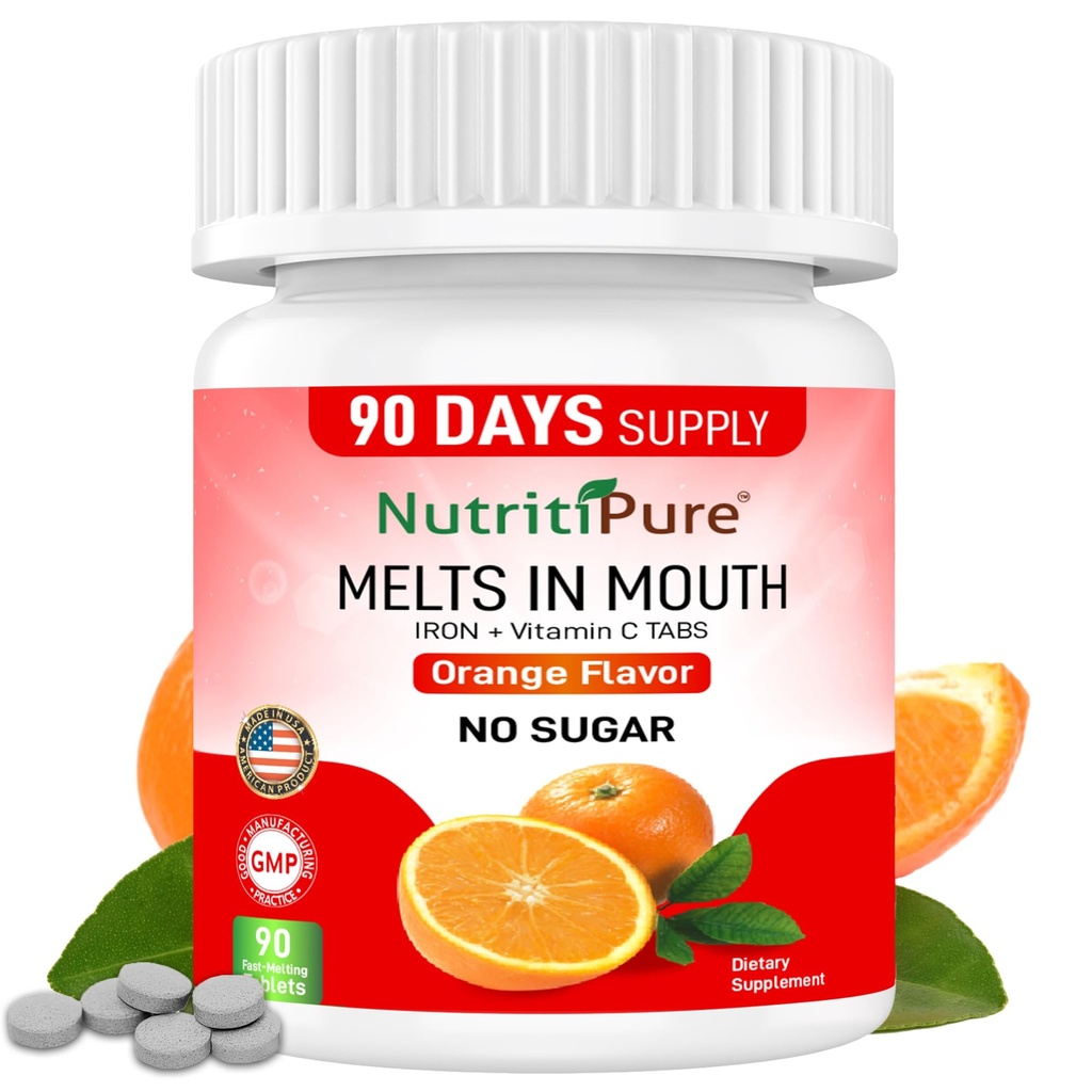 Supliment de fier masticabil pentru femei/bărbaţi (Carbonil fier 18 mg cu vitamina C 30 mg) comprimat în aromă portocalie 90 Count (1)