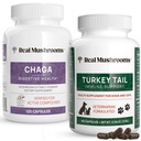 Ciuperci reale Chaga pentru oameni (120ct) și Turcia Coada pentru animale de companie (90ct) - Bundle pentru Digestive Health and Imunity - Vegan, Non-GMO, Grain-Free, Gluten-Free Extract de ciuperci capsule