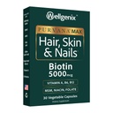 Wellgenix Purvana Max Păr, Piele şi unghii Vitamina - Dublu Putere Biotin 5000 MCG, VIT A & B, Acid folic, Extract de semințe de struguri - Suplimentul de sprijin pentru par - 30 capsule (Pachet de 1)