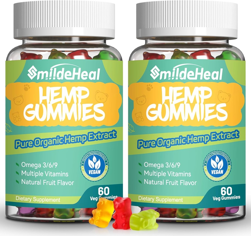 2 Pack Hemp Gummies, 1,500,000 Extra Strengthen Organic Hemp Gummies, Hemp Supplement Gummy with Hemp Oil Extract, 120 Gummies