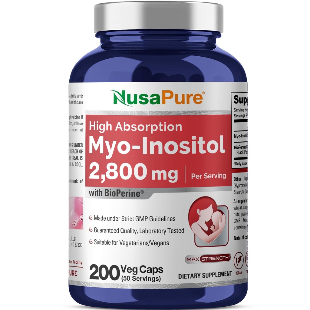 NusaPure Myo-Inositol 2800 mg, 200 capsule, Supliment extra-concentraţie, Non-GMO