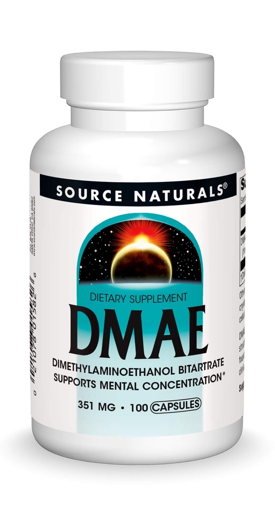 Sursa Naturals DMAE, Dimetilaminoetanol Bitartrat - Susţine concentraţia mentală*, 351mg - 100 capsule