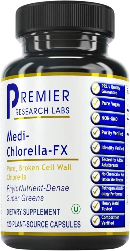 Premier Research Labs Medi Chlorella-FX - Chlorella capsule, Clorofile capsule, Pastile organice pentru femei si barbati, Clorofila Supliment - 120 Capsule vegetariene