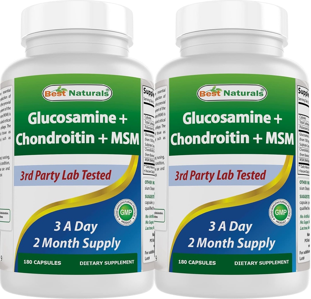Cele mai bune naturale, Glucosamine Chondroitin și MSM Suplimente comune, 2600 mg per Serving, (180 Conte (Pachet de 2))