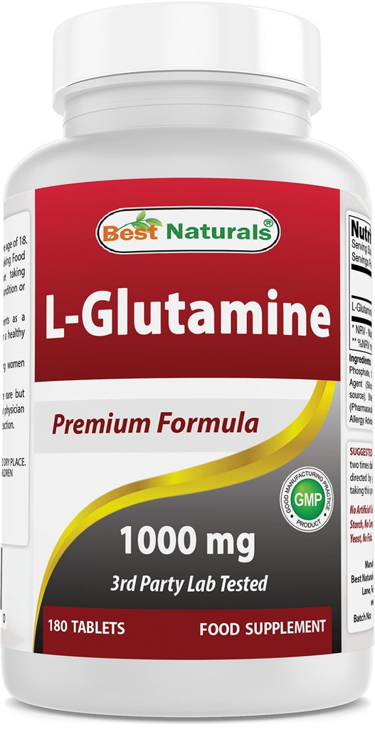 Cele mai bune naturale L-glutamine 1000 mg combustibil pentru antrenament (non-GMO) tablete, 180 conte