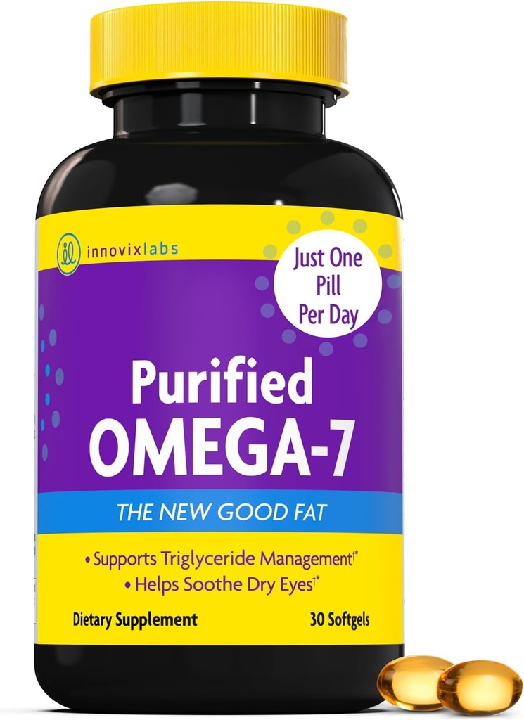 InnovixLabs Purified Omega 7 Supliment - 210 mg Acid Omega-7 Palmitoleic, Ulei de pește pentru Metabolizare și Trigliceride Suport, Acidi grași esențiali, IFOS aprobat, 30 Softgels