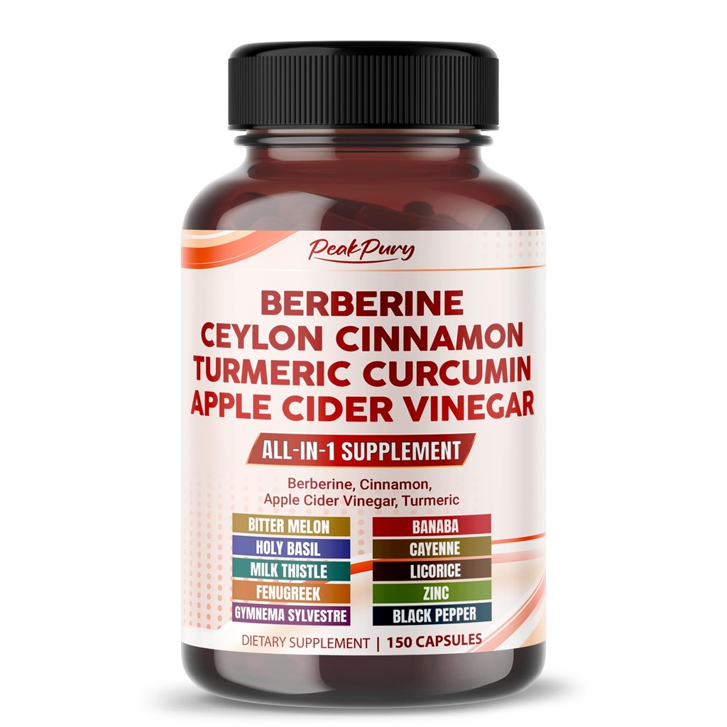 Berberine Cinnamon Apple Cidru Oţet Turmeric - Total Wellness Support - Made in USA