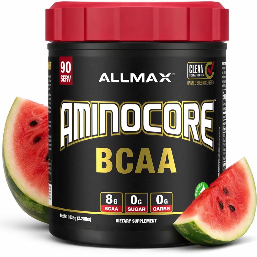 ALLMAX Nutritie AMINOCORE BCAA Pulbere, 8.18 Grams de Aminoacidi, Intra si Post Workout Recovery Drink, Gluten Free, Pepene verde, 945 g