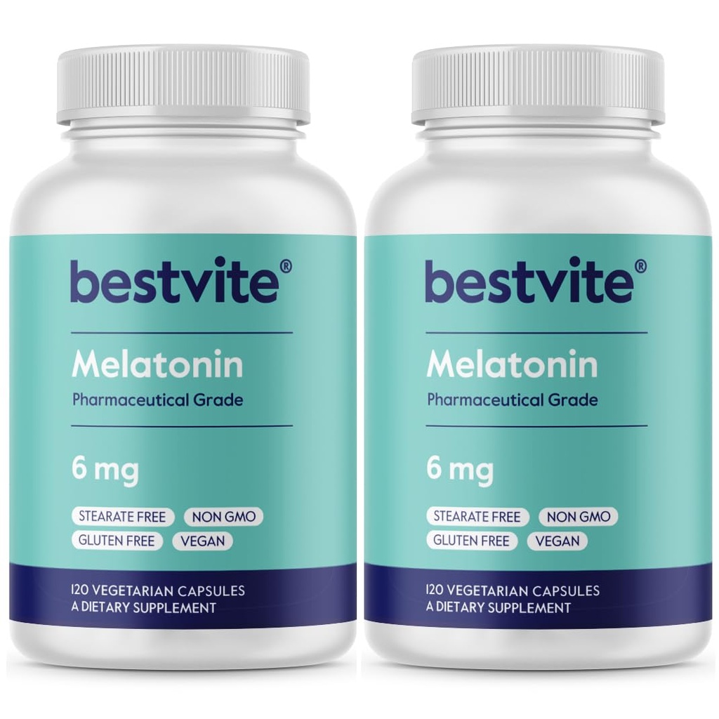 BESTVITE Melatonin 6mg (240 Capsule vegetariene) (120 x 2) - Fără Steare - Vegan - Non OMG - Gluten Free