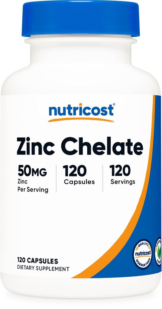 Nutricost zinc Chelat 50mg, 120 capsule vegetariene - Gluten gratuit și non-GMO