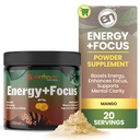 EarthNutri Energy + Focus Powder Supplement - Energy Boost & Helps Concentration with PeakO2, AlphaSize, Cognizin, PurCaf, Theacrine, Acetil L-Carnitine L-Tyrosine 