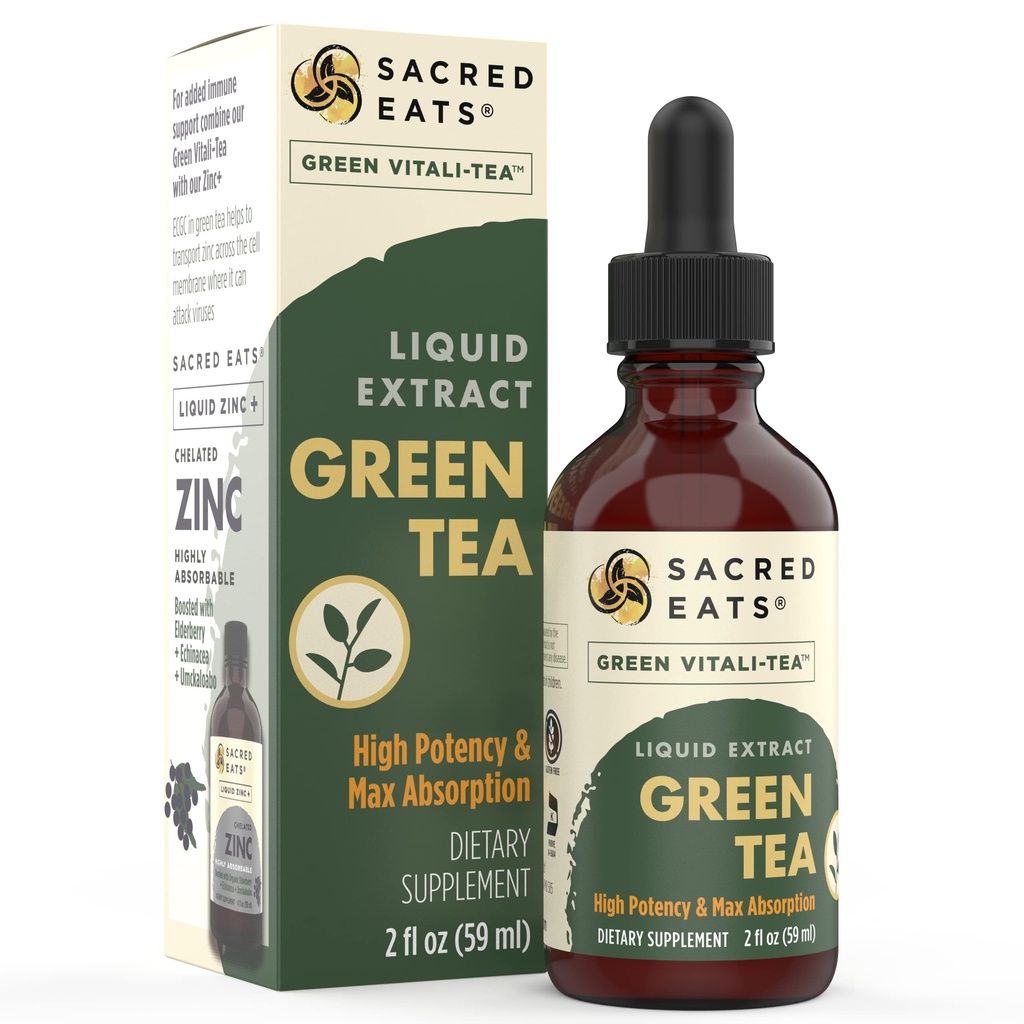 Picături de extract lichid de ceai verde - Suport imun (Antioxidanți și polifenoli) Supliment. Promovează energia blândă. Ingrediente organice, non-GMO, alcool și gluten fără (nefavorizate)