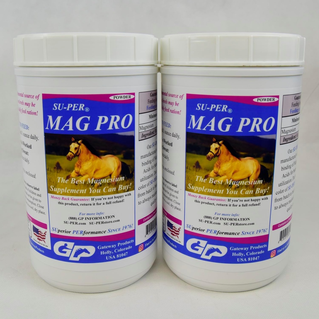 SU-PER Mag Pro Cai Supliment de calmare - Suport comportament normal & efect de calmare - Supliment de magneziu pentru cai - 4 Lire, (2 ambalaj)