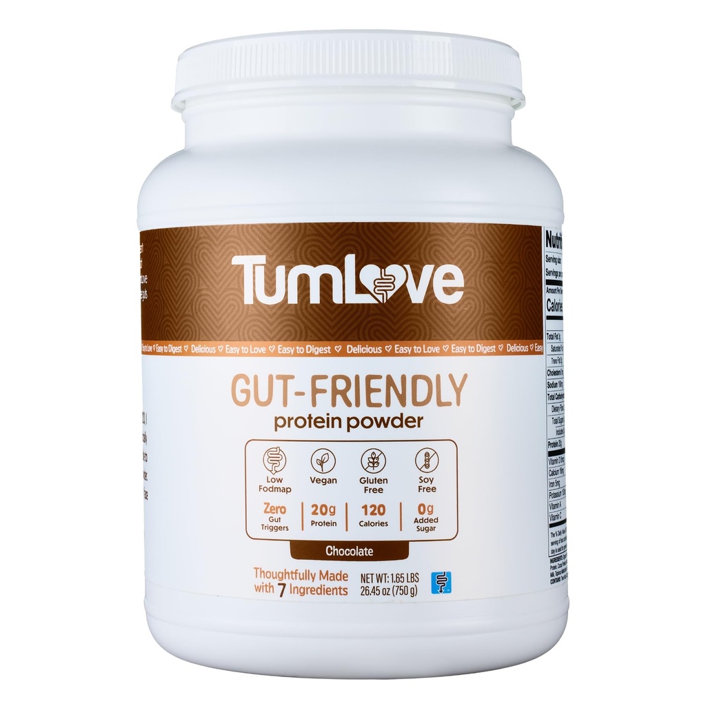 TumLove Vegan praf de proteine - FODMAP scăzut Certified, Gluten-Free, lactate-Free, Soy-Free, 100% Gut-Friendly & Non-Blooting, Ciocolata (25 Servings)