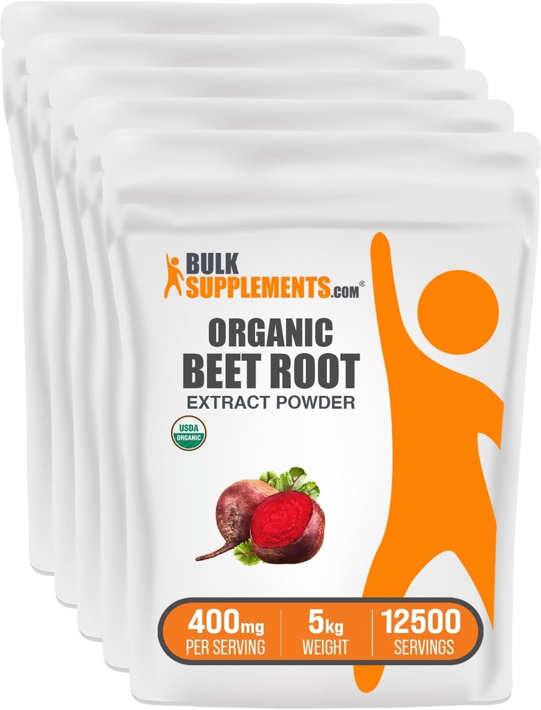 BulkSupplements.com Pudră de extract de sfeclă organică - Root Root Powder, supliment de oxid de azot - Vegan & Gluten gratuit, 400 mg per Serving, 1kg (2,2 lbs) (Pachet de 5)