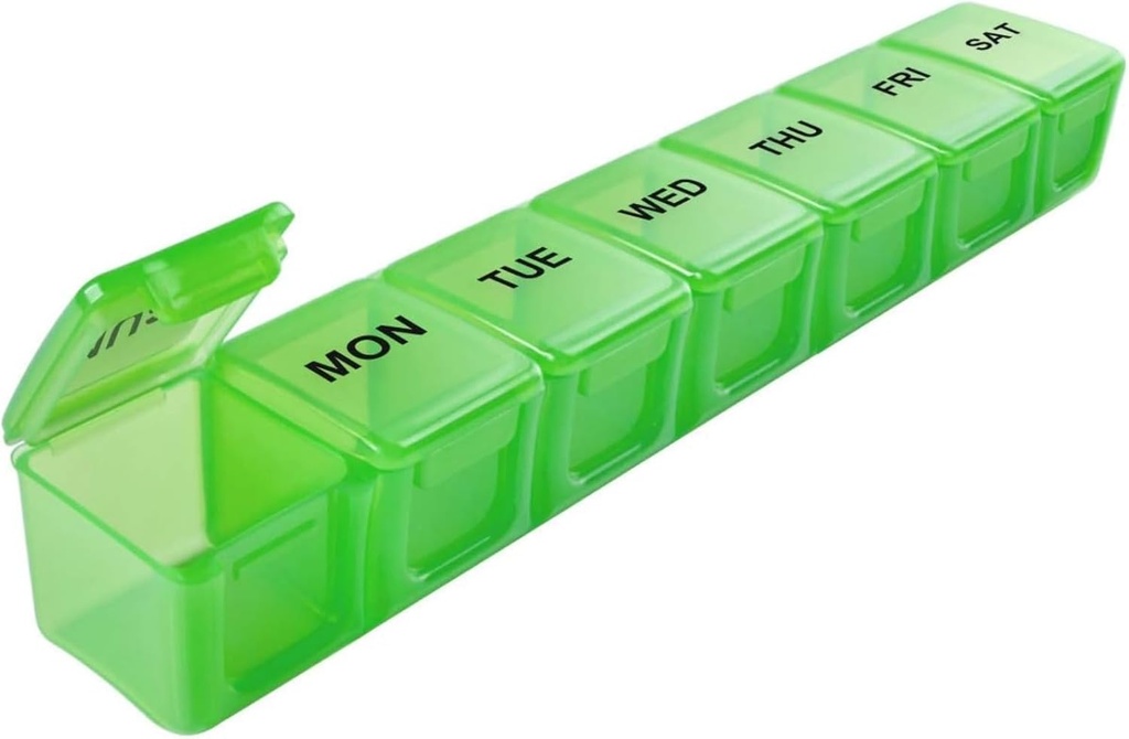Sukuos Extra Large 7 Ziua Organizator Pill Easy to Open, Weekly Pill Box Daily Medicine Case cu clar Lid, Silkscreen Printed Vitamin Holder for Fish Oils or Supplements (Green)