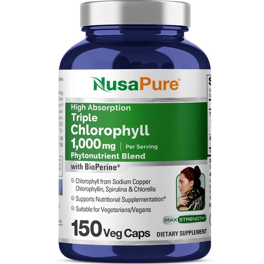 NusaPure mare absorbţie Clorofila triplă 1000 mg 150 Veg Caps Potrivit pentru vegetarieni şi Vegas, Non-GMO