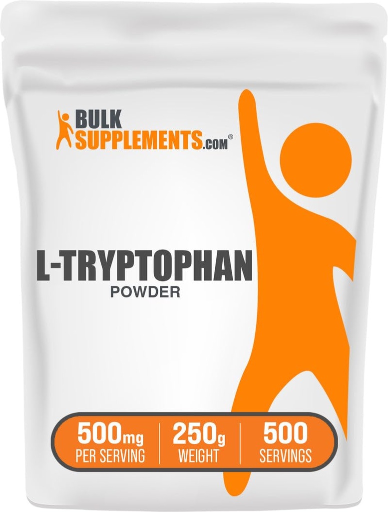 BulkSupplements.com L-Tryptofan pulbere - Triptofan Supliment, Amino Acid Supliment - Gluten gratuit, 500 mg pe servire, 250g (8,8 oz) (Pachet de 1)