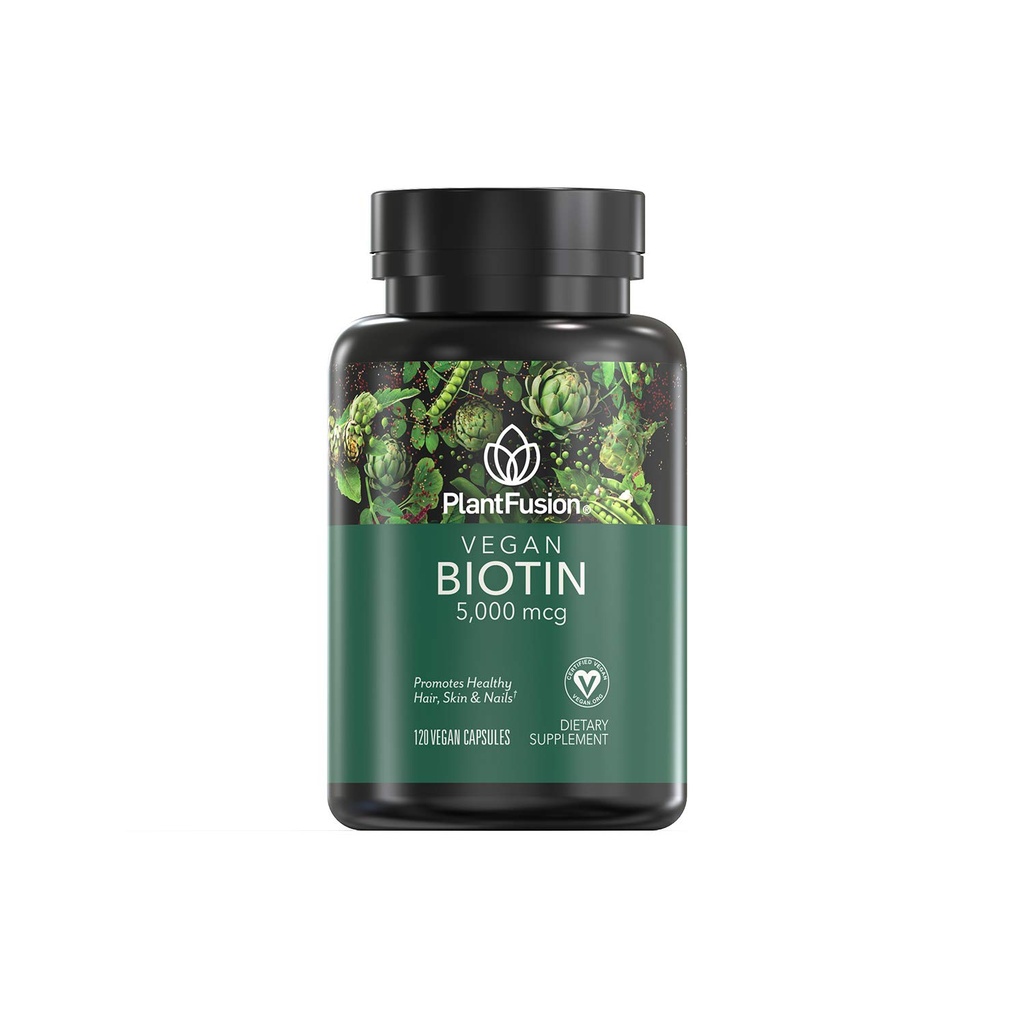 PlantFusion Vegan Biotin de la, Premium Vegan Biotin pentru femei și bărbați (5000mcg), Natural Hair Skin and Nails Vitamine, 120 Vegan Capsule