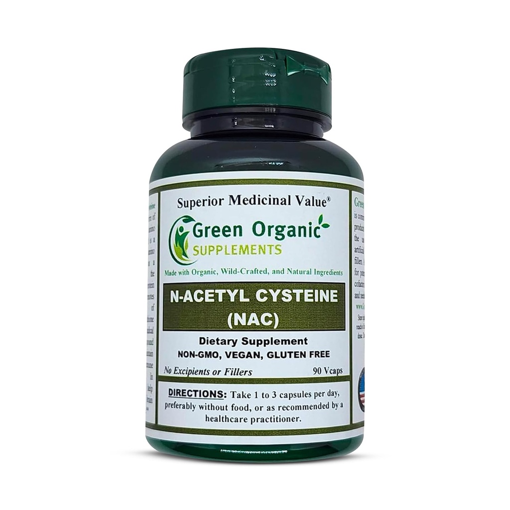 Green Organic Supplements' N-Acetyl Cysteine (NAC), 90 VCaps, High Absorbable, Non-GMO, Gluten-Free 