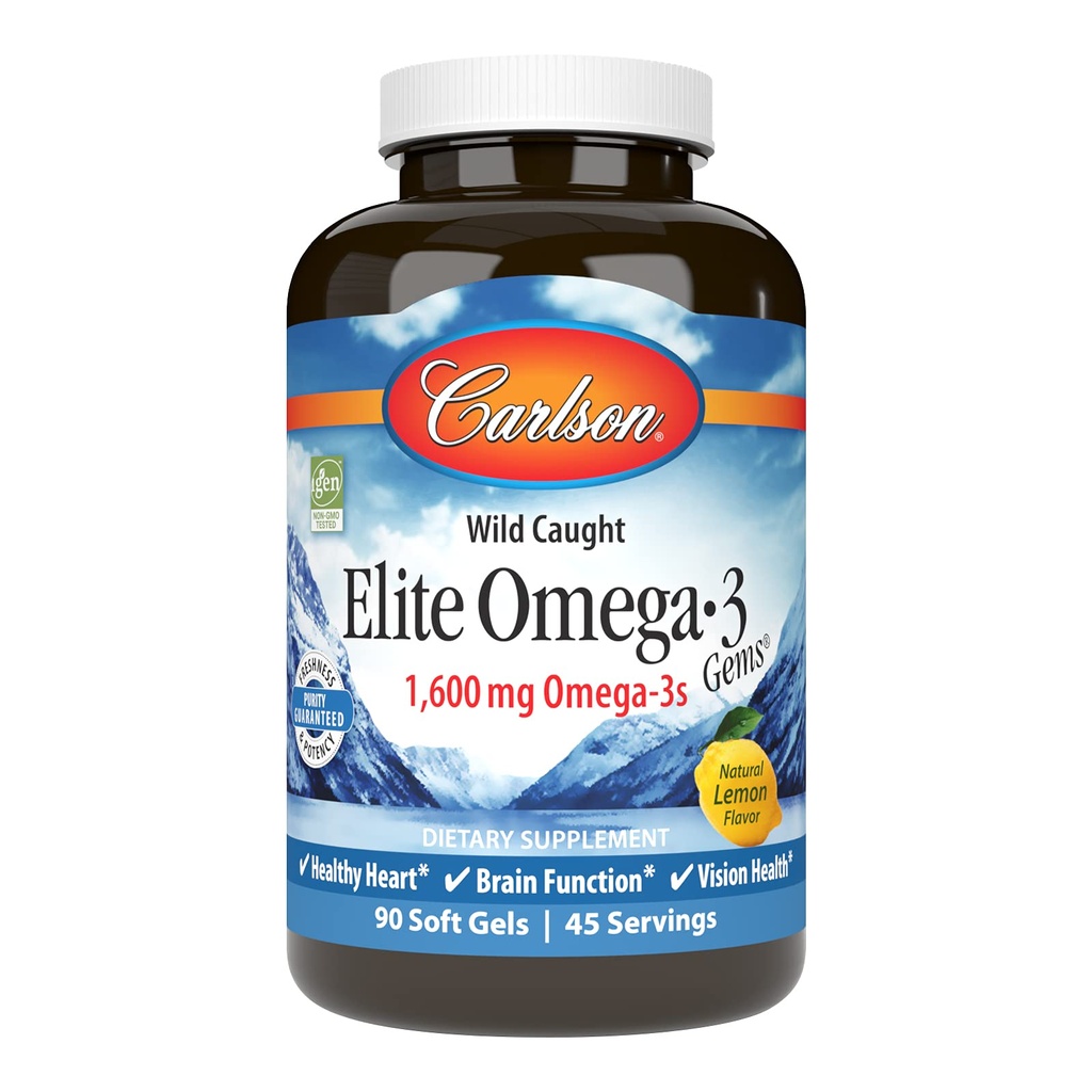 Carlson Labs Wild Prins Elite Omega-3, 1600mg, Omega 3s, Soft Gels, 90 Conte