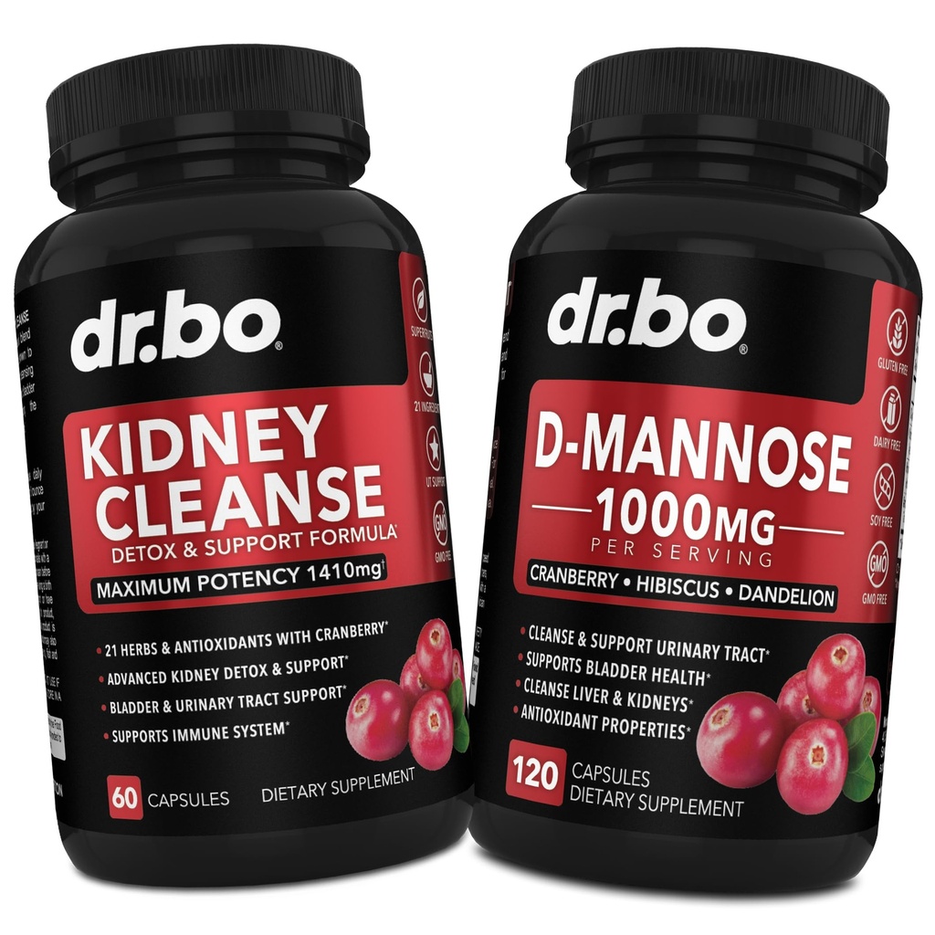 Rinichi Cleanse & D Manose Suplimente - renal dezintoxicare Supplement, D- Manose 500mg 1000mg Capsule - DMannose & Natural Cranberry pentru a sprijini rinichi, vezica urinara & Tract Health Supplements