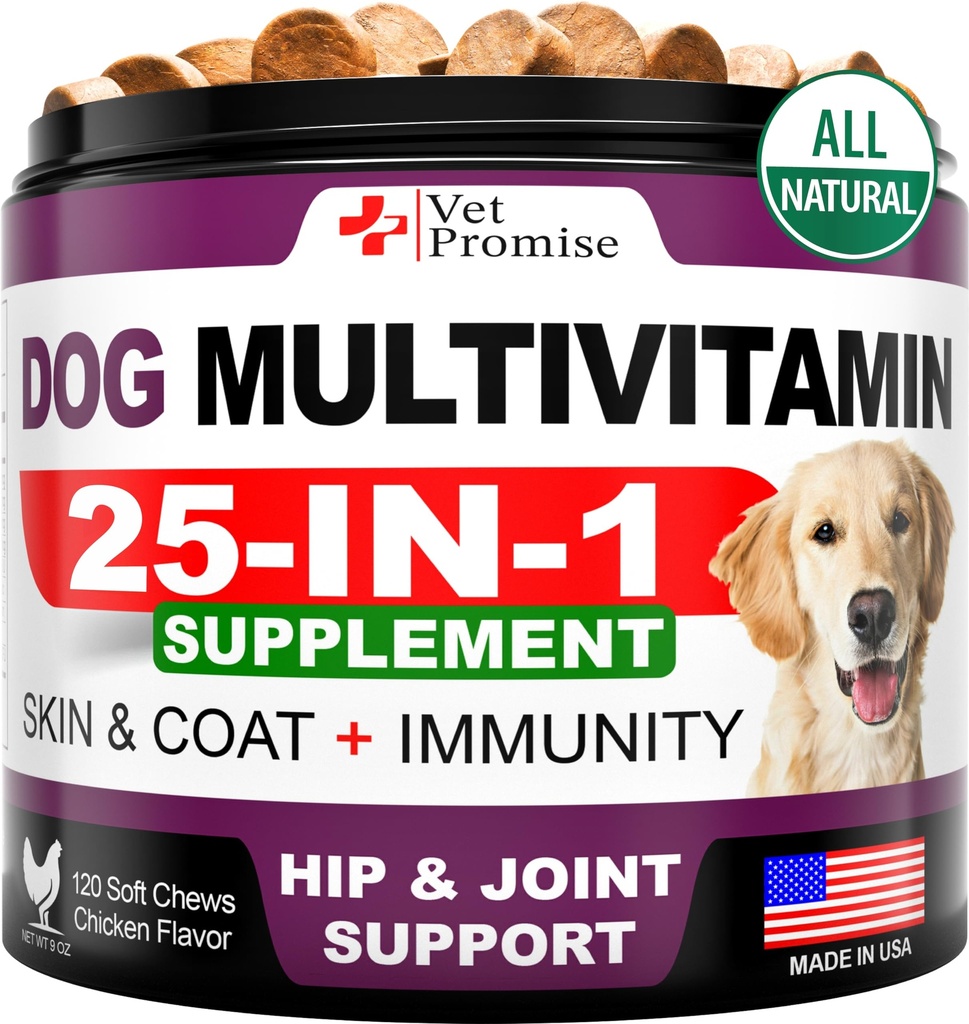 Câine Multivitamine Chemable cu Glucosamină - Vitamine de câine și suplimente - Senior & Puppy Multivitamine pentru câini - Pet Joint Support Health - Imunitate - Mobilitate - Energie - Curaj - Piele - 120 Chews