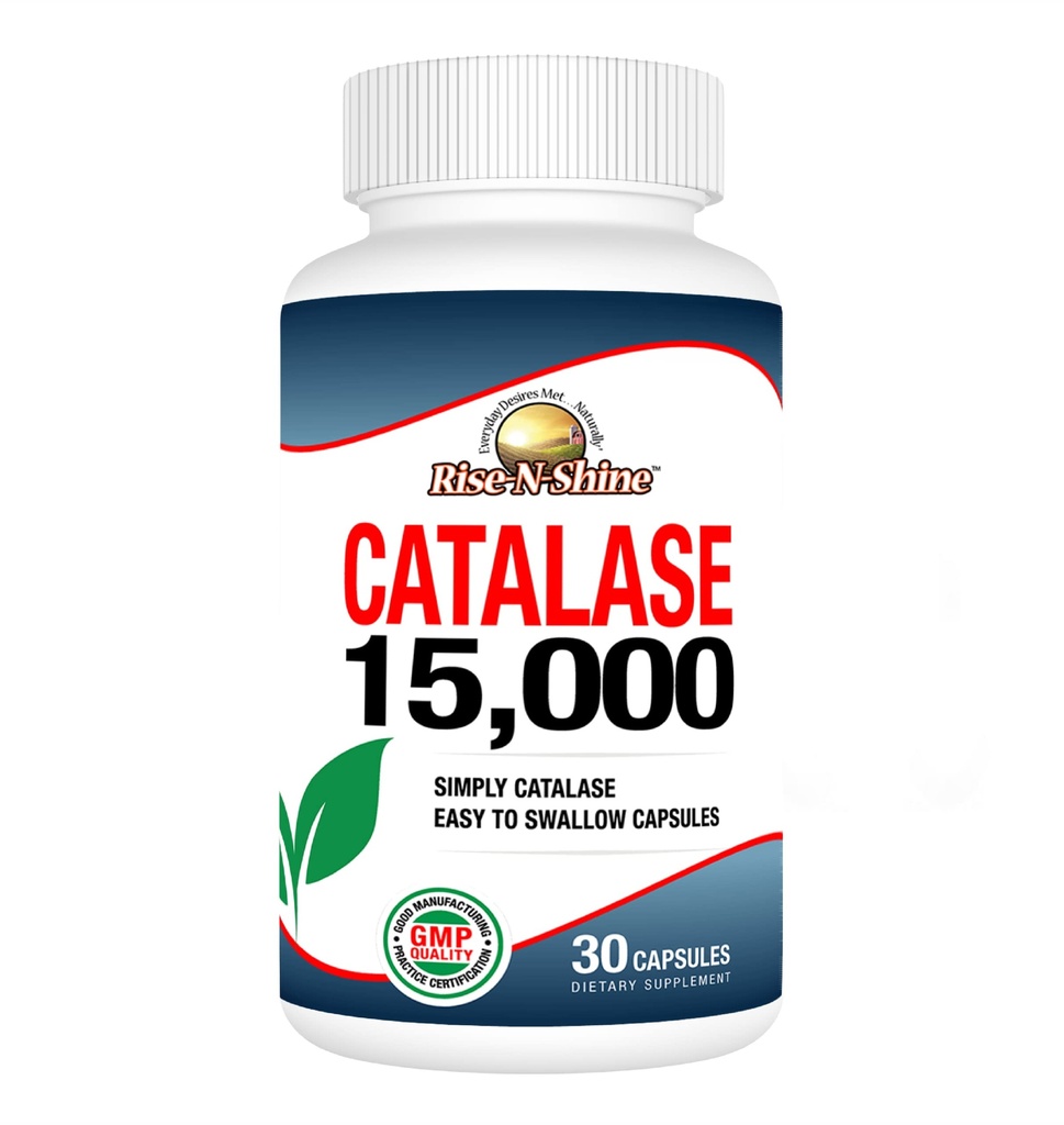 Rise-N-Shine Catalase Supliment 15.000 - Enzim puternic antioxidant pentru sanatatea parului - Suplimente pentru parul puternic de sprijin - 30 zile de aprovizionare