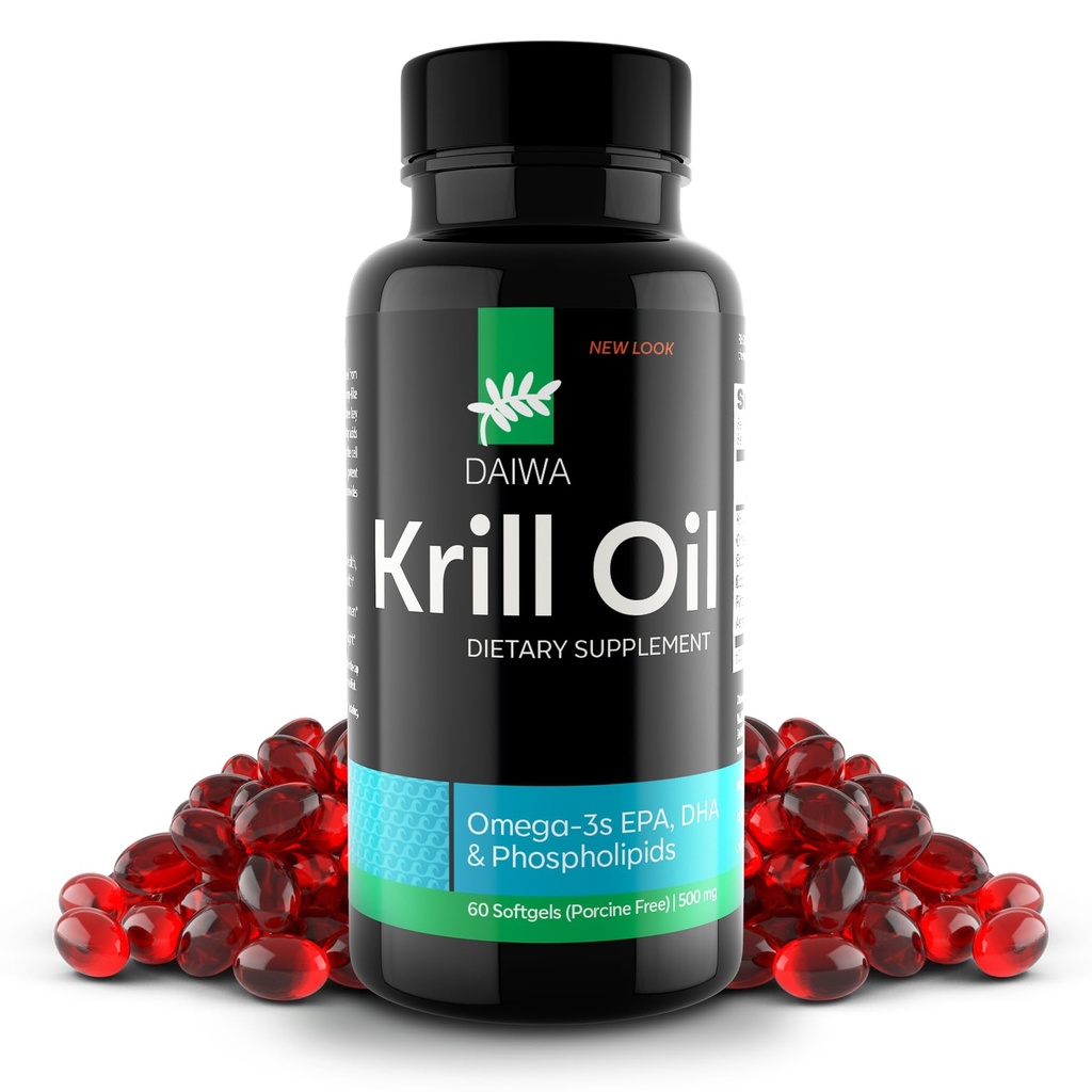 Daiwa Krill ulei 1000mg Softgels - EPA DHA Omega 3 Antarctic Krill supliment de ulei cu Astexanthin - Soluție naturală pentru comun, Brain Support și Heart Health - 60/ct