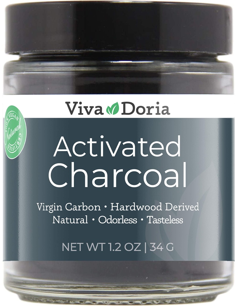 Viva Doria activat Charcoal Powder, Hardwood Derived, Food Grade, 1.2 Oz Glass Jar