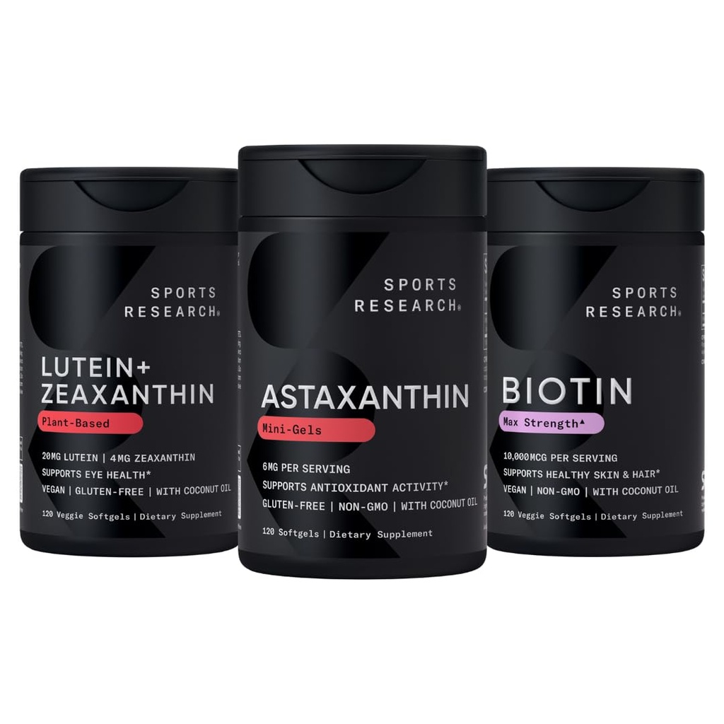Sports Research Biotin (B7) 10.000mcg + lutein + Zeaxantină (20mg) + Astaxanthin Supplement from Algae (6mg) - All Vegan 