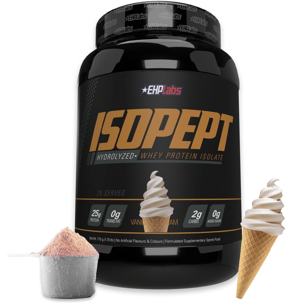 IsoPept Hidrolized Whey Pulbere de proteine de EHPlabs - 100% Whey Proteine Izolate & Hydrolysat, 27g de proteine, non-GMO, Gluten gratuit, Absorbare rapidă, Easy Digesting, 27 Servește (Vanilla Ice-Cream)