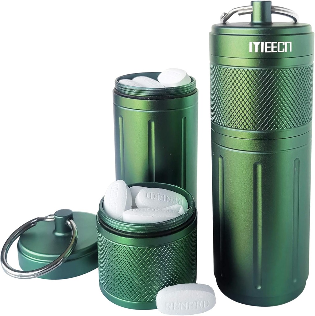 Două Layer Pill Organizator, Container de aluminiu, impermeabil, pot stoca pastile Orice Dimensiuni, Vitamine, Cod Ulei de ficat, Suplimente și medicamente, Produse Rv, Dimensiune:1.6 x 1.6 x 4.4 în (Verde)