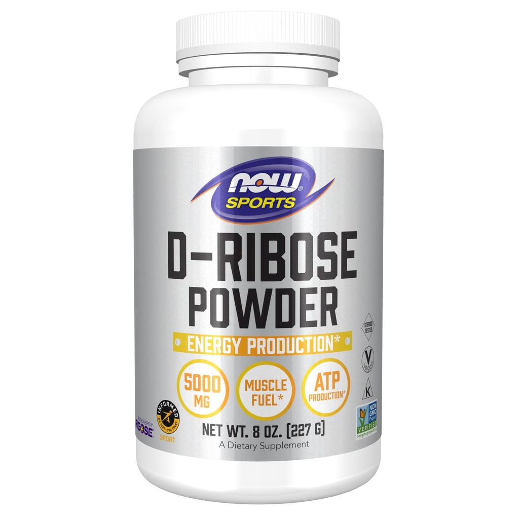 Now Foods Sports Nutrition, D-Ribose Powder 5000 mg, Certified Non-GMO, Energy Production*, 8-Ounce