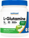Nutricost L-Glutamine pulbere Supliment (Apple verde) 500g - Suport Gut, 5 Grams per Serving, îndulcit cu Stevia - Gluten gratuit, non OMG