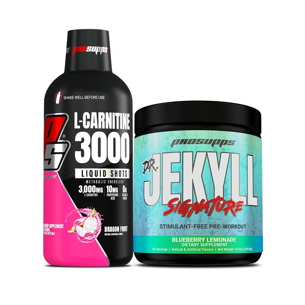 PROSUPPS L-Carnitina 3000 Stimulante Injecții cu lichid gratuit (31 Servings, Dragon Fruit) și Mr. Hyde Signature Series Pre-Working Energy Pudred Drink (30 Servings, Blueberry Lemonade) Bundle